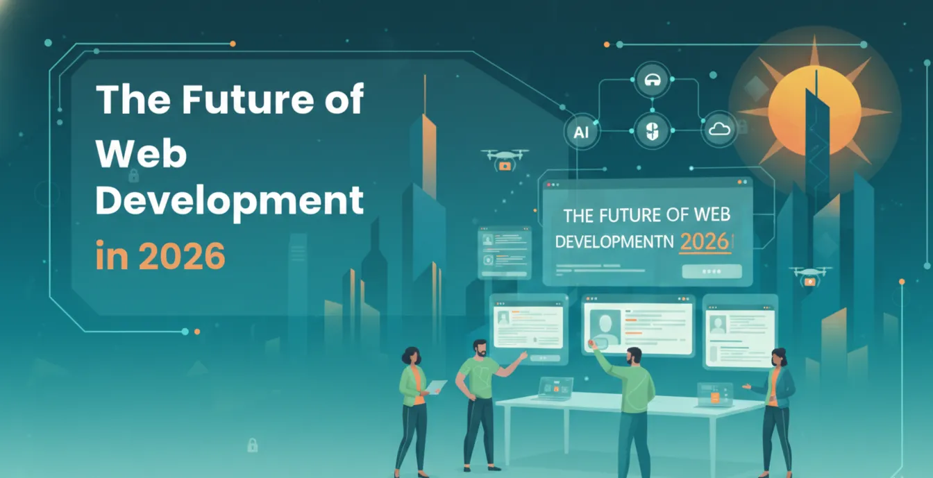 Developer analyzing futuristic web development trends on a laptop